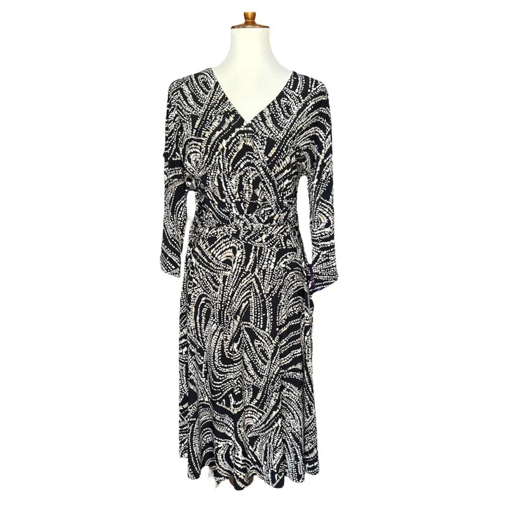 Vintage Evan Picone Faux Wrap Dress Size 12, V-Neck, Midi, Lightweight, Summer